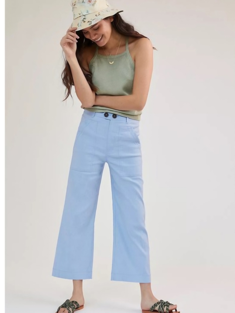 Maeve Anthropologie Wide-Leg Crop Pants in Light Blue